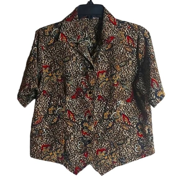 Vintage Short Sleeve Floral Print Blouse P2P 20" Fits M/L - Picture 1 of 4